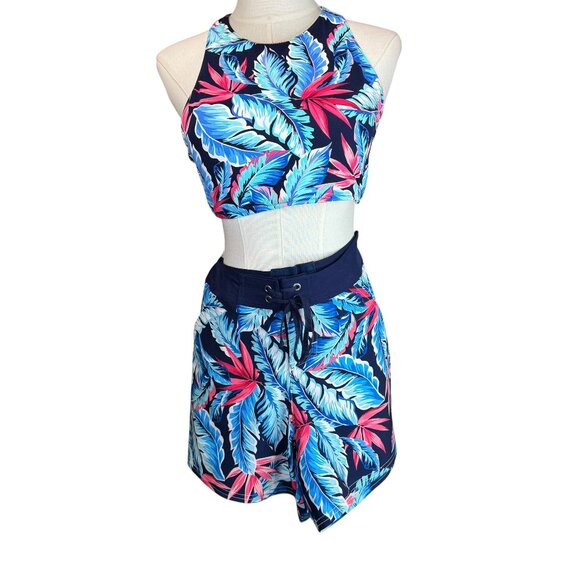 Tommy Bahama Tropical Leaf Print Swim Set SZ 6 | High Neck Top & Board Shorts - Picture 1 of 10